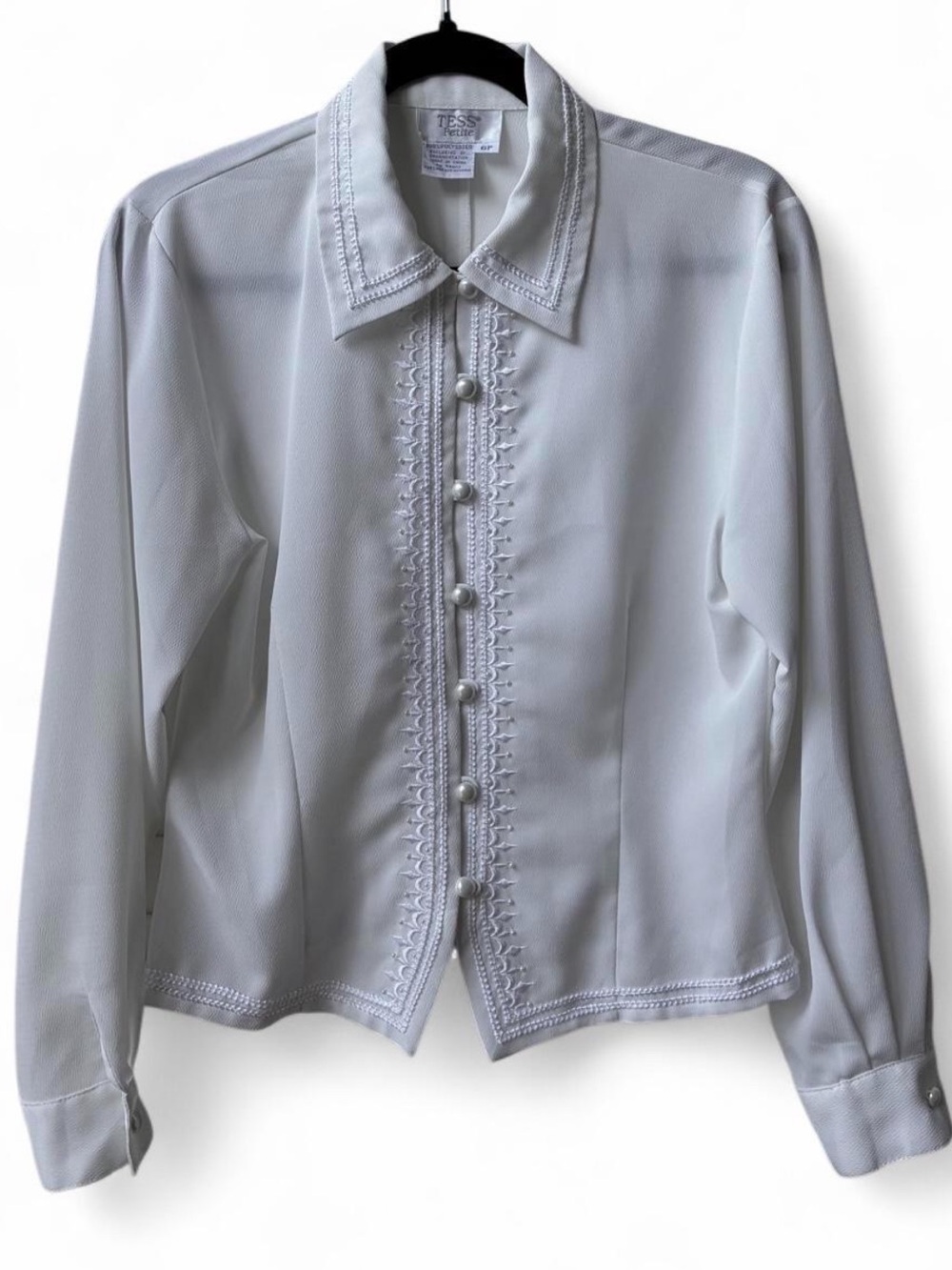 Vintage intricate embroidered pearl beaded White Embroidered Button Front Blouse